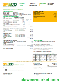 Southern Maryland Electric Cooperative - SMECO utility business bill,  SCR